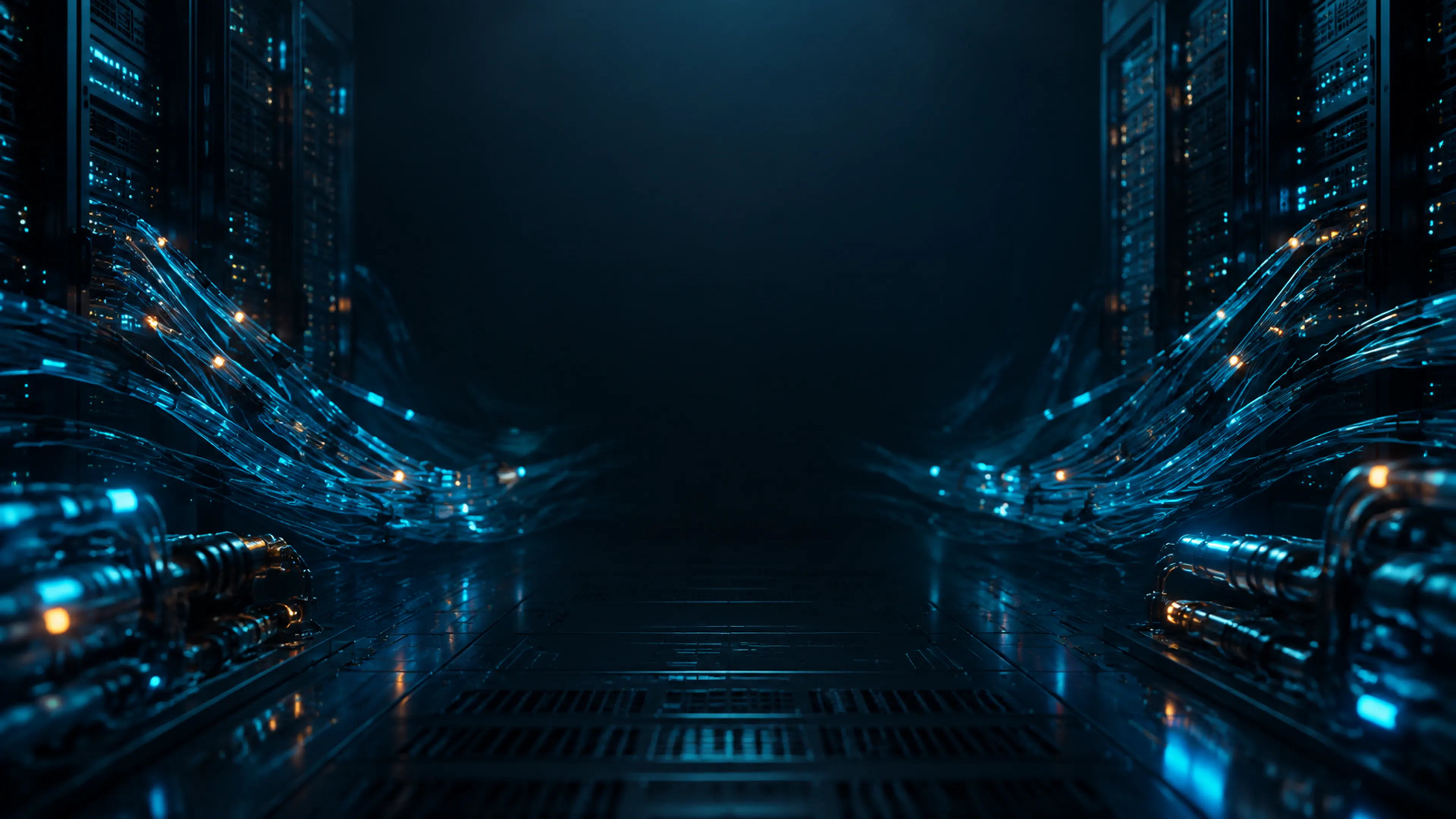 Univers visuel de ConvertLab, un portail numérique bleu parcouru de flux lumineux